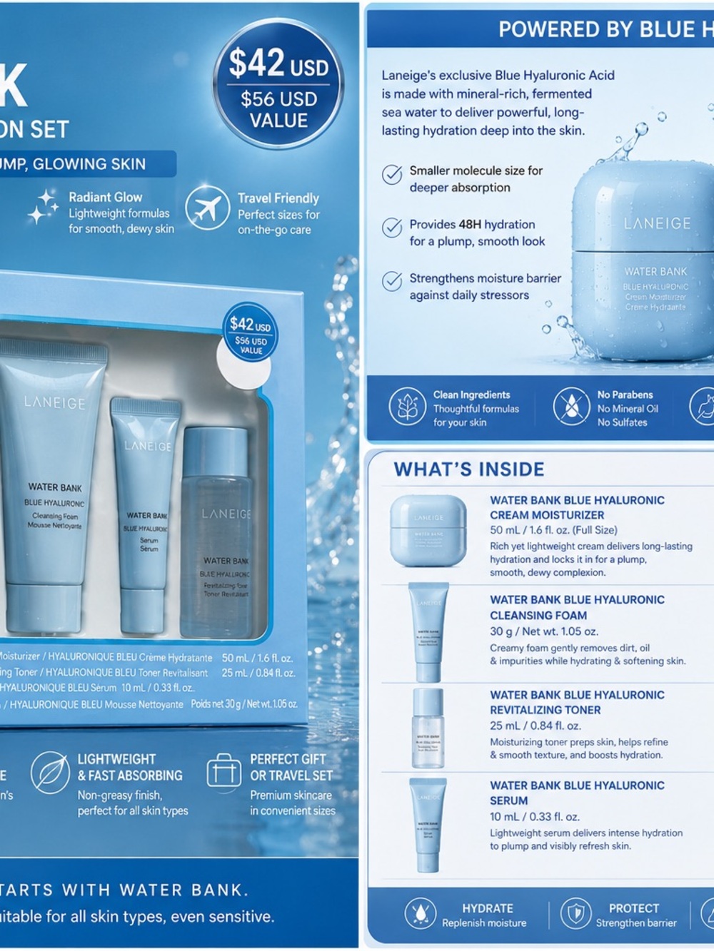 LANEIGE Water Bank Blue Hyaluronic Moisturizer Set (Light Blue)
